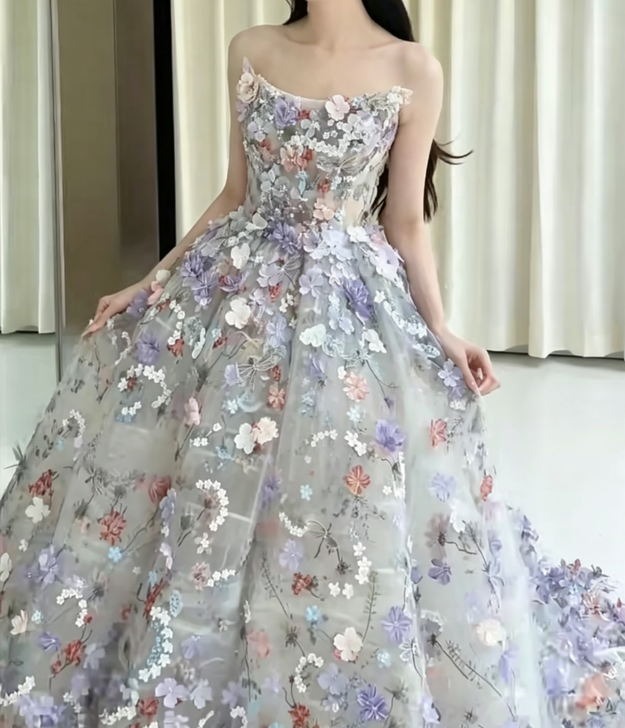 Glam Strapless Appliques Prom Dress Purple Sequins A-Line Evening Dress GG6610
