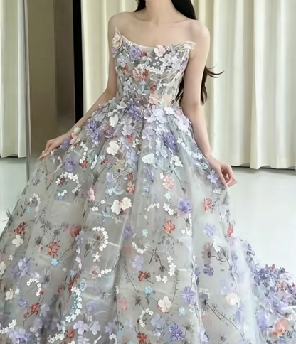 Glam Strapless Appliques Prom Dress Purple Sequins A-Line Evening Dress GG6610