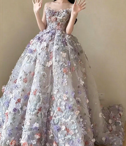 Glam Strapless Appliques Prom Dress Purple Sequins A-Line Evening Dress GG6610
