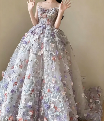 Glam Strapless Appliques Prom Dress Purple Sequins A-Line Evening Dress GG6610