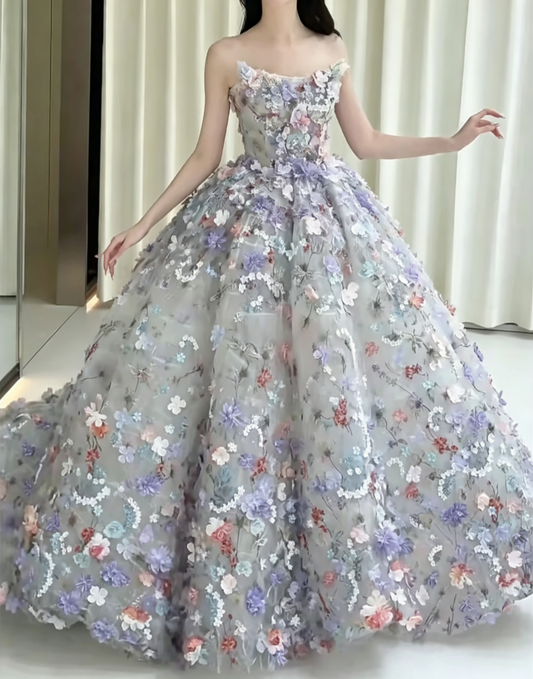 Glam Strapless Appliques Prom Dress Purple Sequins A-Line Evening Dress GG6610