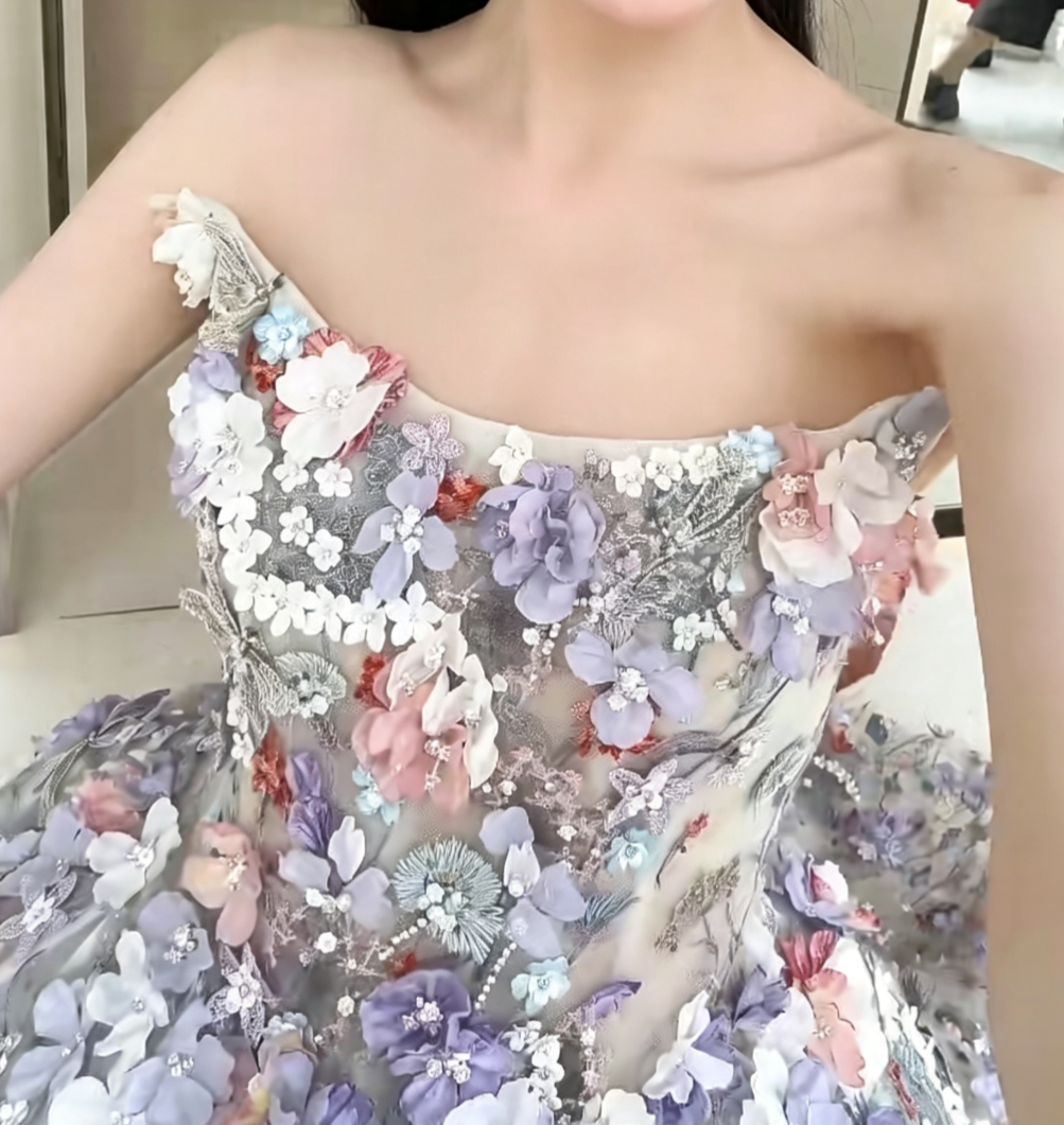 Glam Strapless Appliques Prom Dress Purple Sequins A-Line Evening Dress GG6610