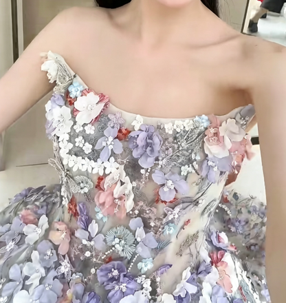 Glam Strapless Appliques Prom Dress Purple Sequins A-Line Evening Dress GG6610