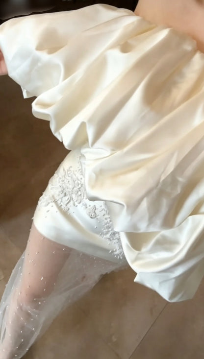 Cute Off-Shoulder Ivory Homecoming Dress Beads Appliques Sheath Birthday Dress GG6615