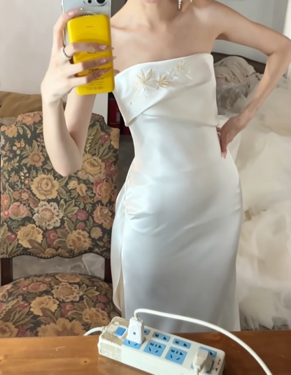 Retro Strapless Satin Wedding Dress  Embroidered Mermiad Bridal Dress GG6616