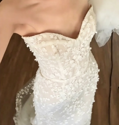Elegant Strapless Lace Wedding Dress With Detachable Train Mermiad Bridal Dress GG6622