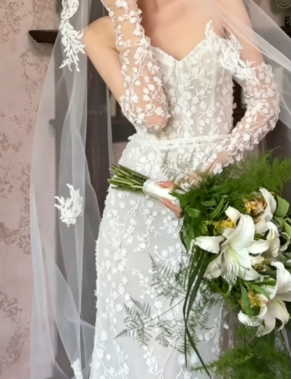 Elegant Strapless Lace Wedding Dress With Detachable Train Mermiad Bridal Dress GG6622