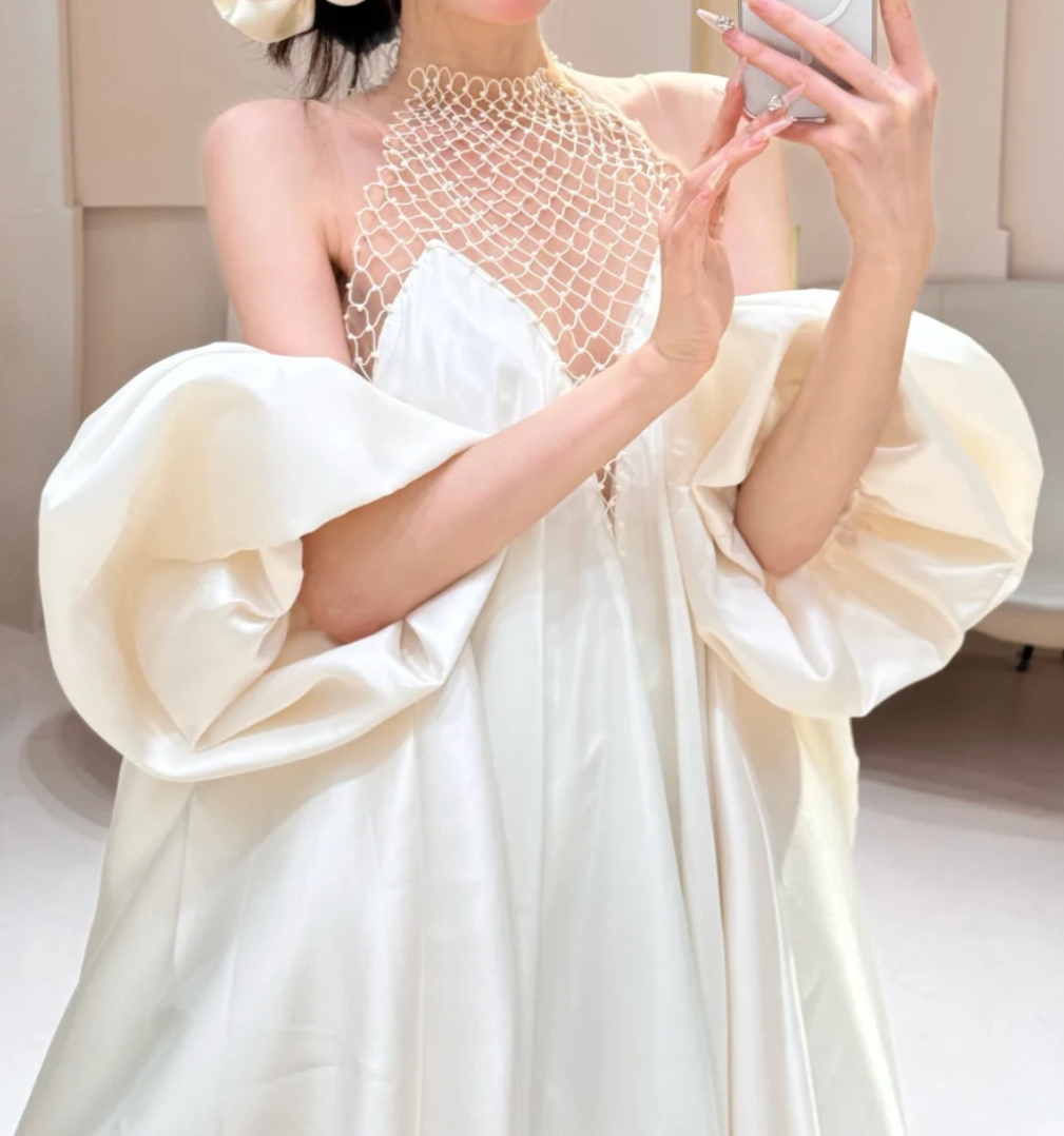 Ornate Halter Neck Wedding Dress Satin Beaded Mesh Mermiad Bridal Dress GG6626
