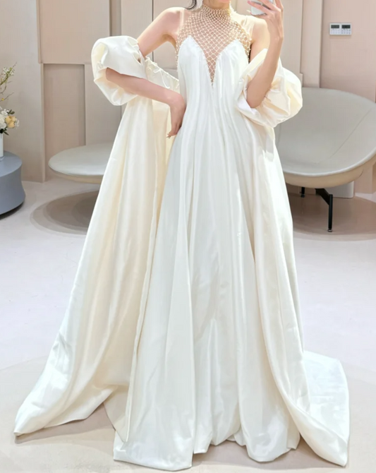 Ornate Halter Neck Wedding Dress Satin Beaded Mesh Mermiad Bridal Dress GG6626