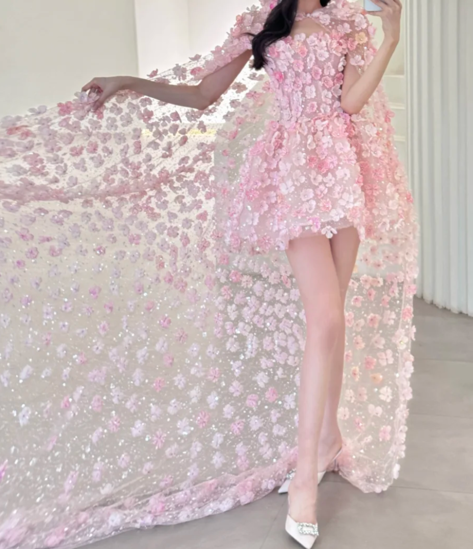 Sweet Strapless Pink Homecoming Dress Beading Appliques A-Line Birthday Dress GG6627