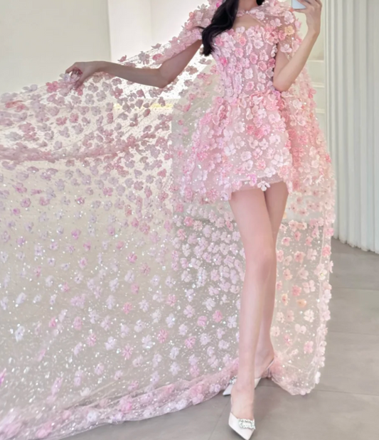 Sweet Strapless Pink Homecoming Dress Beading Appliques A-Line Birthday Dress GG6627