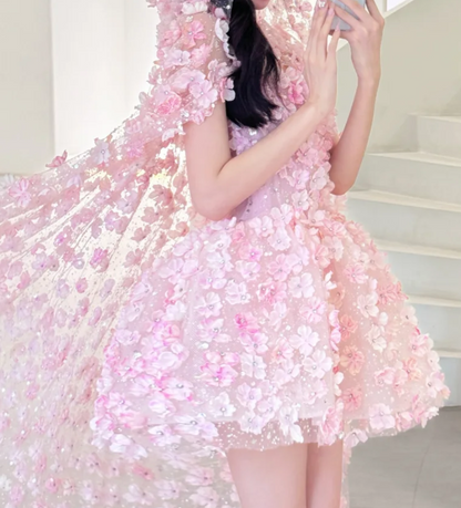 Sweet Strapless Pink Homecoming Dress Beading Appliques A-Line Birthday Dress GG6627