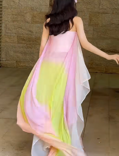 Flowy Strapless Tie-Dye Prom Dress Chiffon A-Line Evening Dress GG6628