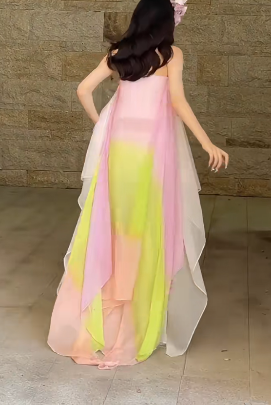 Flowy Strapless Tie-Dye Prom Dress Chiffon A-Line Evening Dress GG6628