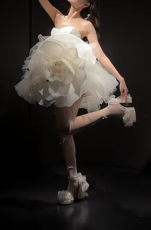 Glam Strapless White Homecoming Dress Handmade Flowers A-Line Birthday Dress GG6633