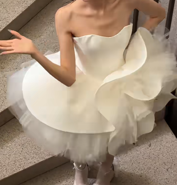 Glam Strapless White Homecoming Dress Handmade Flowers A-Line Birthday Dress GG6633