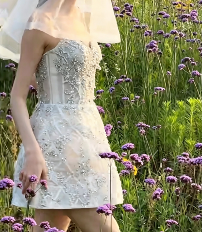 Attractive Spaghetti Straps Silver Homecoming Dress Beading A-Line Birthday Dress GG6643