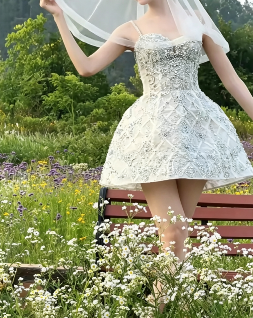 Attractive Spaghetti Straps Silver Homecoming Dress Beading A-Line Birthday Dress GG6643