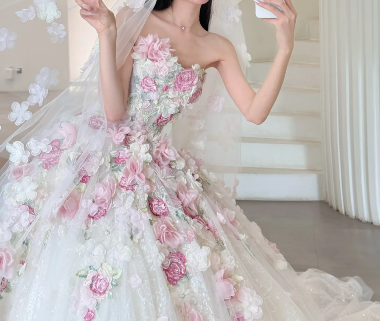 Ornate Strapless Pink Prom Dress Appliques Sequins A-Line Evening Dress GG6649