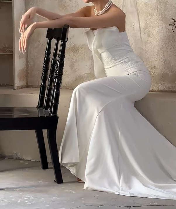 Glam Strapless Wedding Dress Appliques Mermiad Bridal Dress GG6655
