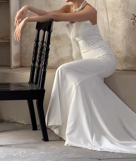 Glam Strapless Wedding Dress Appliques Mermiad Bridal Dress GG6655