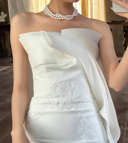 Glam Strapless Wedding Dress Appliques Mermiad Bridal Dress GG6655