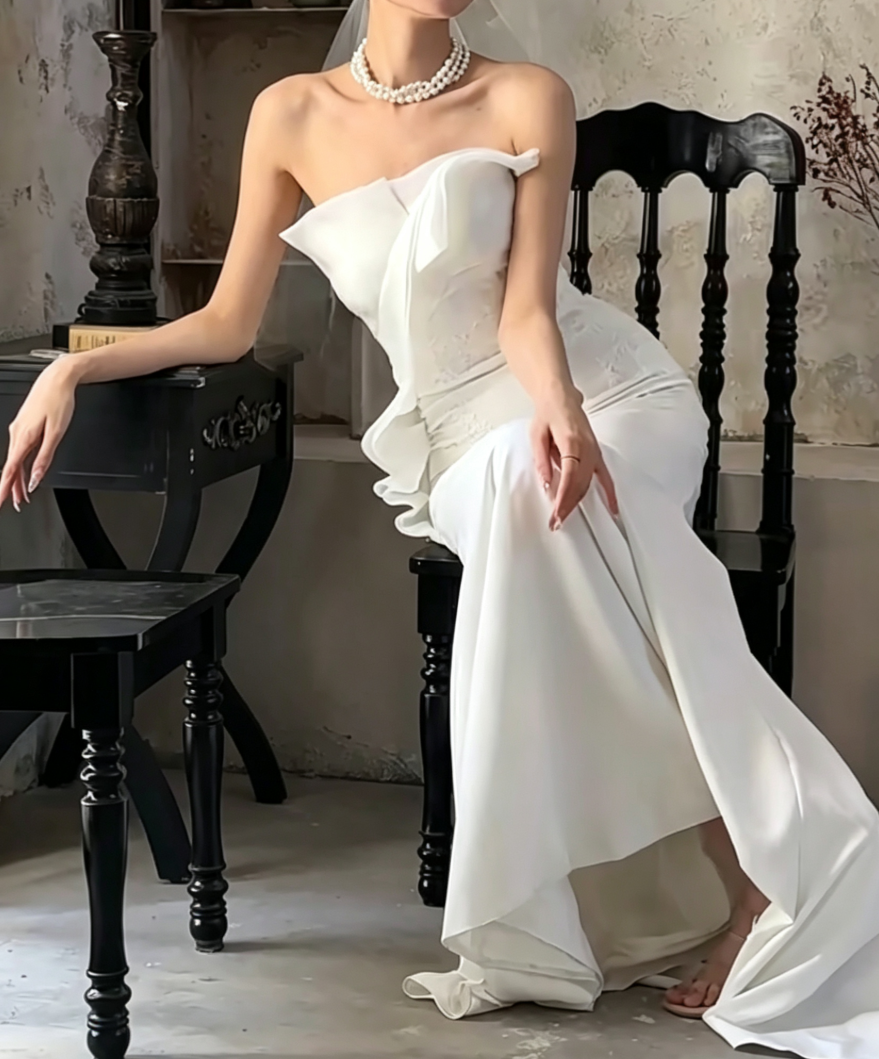 Glam Strapless Wedding Dress Appliques Mermiad Bridal Dress GG6655