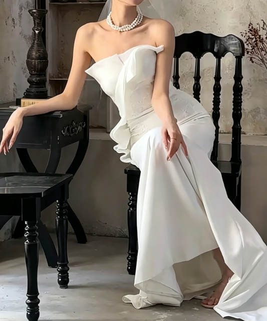 Glam Strapless Wedding Dress Appliques Mermiad Bridal Dress GG6655