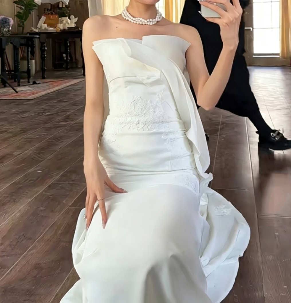 Glam Strapless Wedding Dress Appliques Mermiad Bridal Dress GG6655