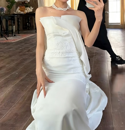Glam Strapless Wedding Dress Appliques Mermiad Bridal Dress GG6655