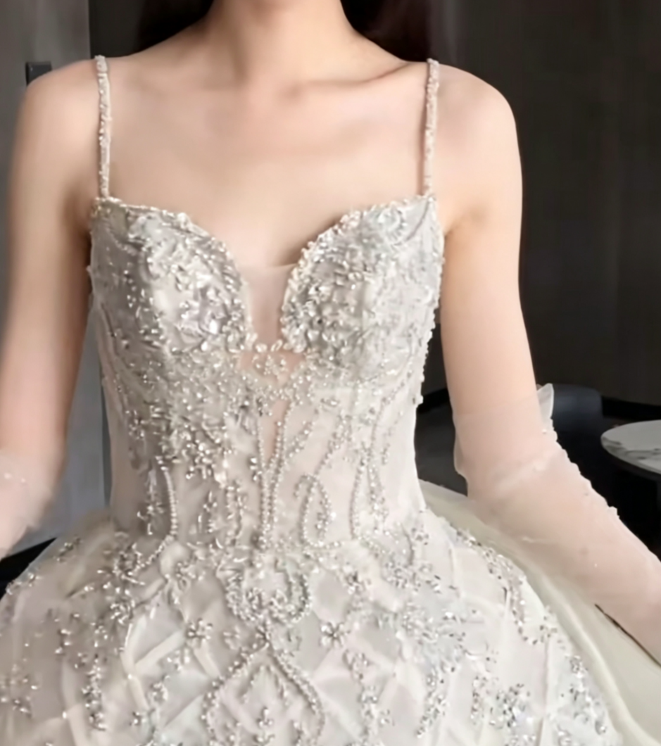 Glittering Spaghetti Straps Homecoming Dress Silver Beading A-Line Birthday Dress GG6657