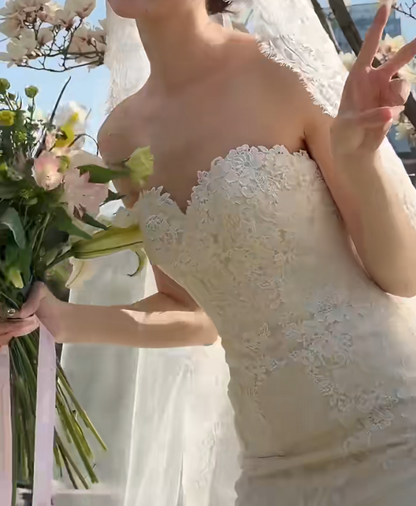 Enchanting Strapless Wedding Dress Lace Mermiad Bridal Dress GG6660