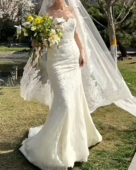 Enchanting Strapless Wedding Dress Lace Mermiad Bridal Dress GG6660