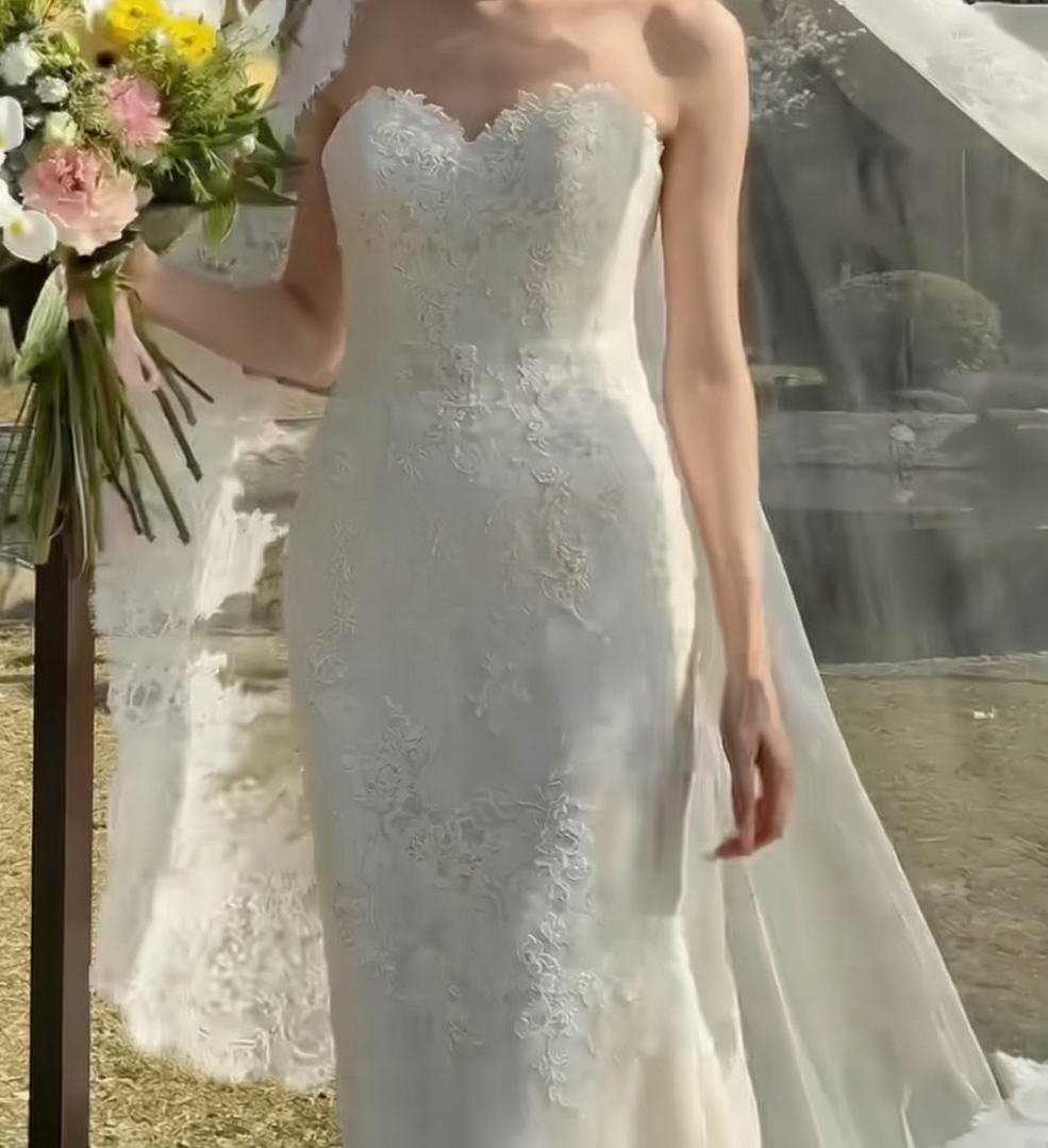 Enchanting Strapless Wedding Dress Lace Mermiad Bridal Dress GG6660