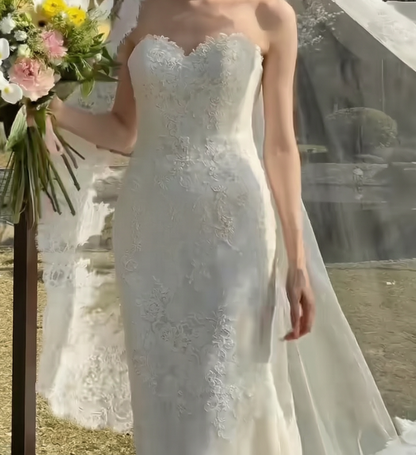Enchanting Strapless Wedding Dress Lace Mermiad Bridal Dress GG6660