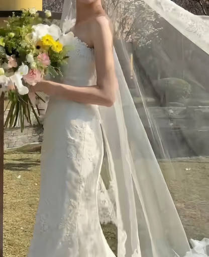 Enchanting Strapless Wedding Dress Lace Mermiad Bridal Dress GG6660