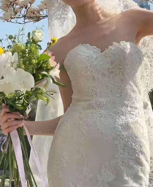 Enchanting Strapless Wedding Dress Lace Mermiad Bridal Dress GG6660