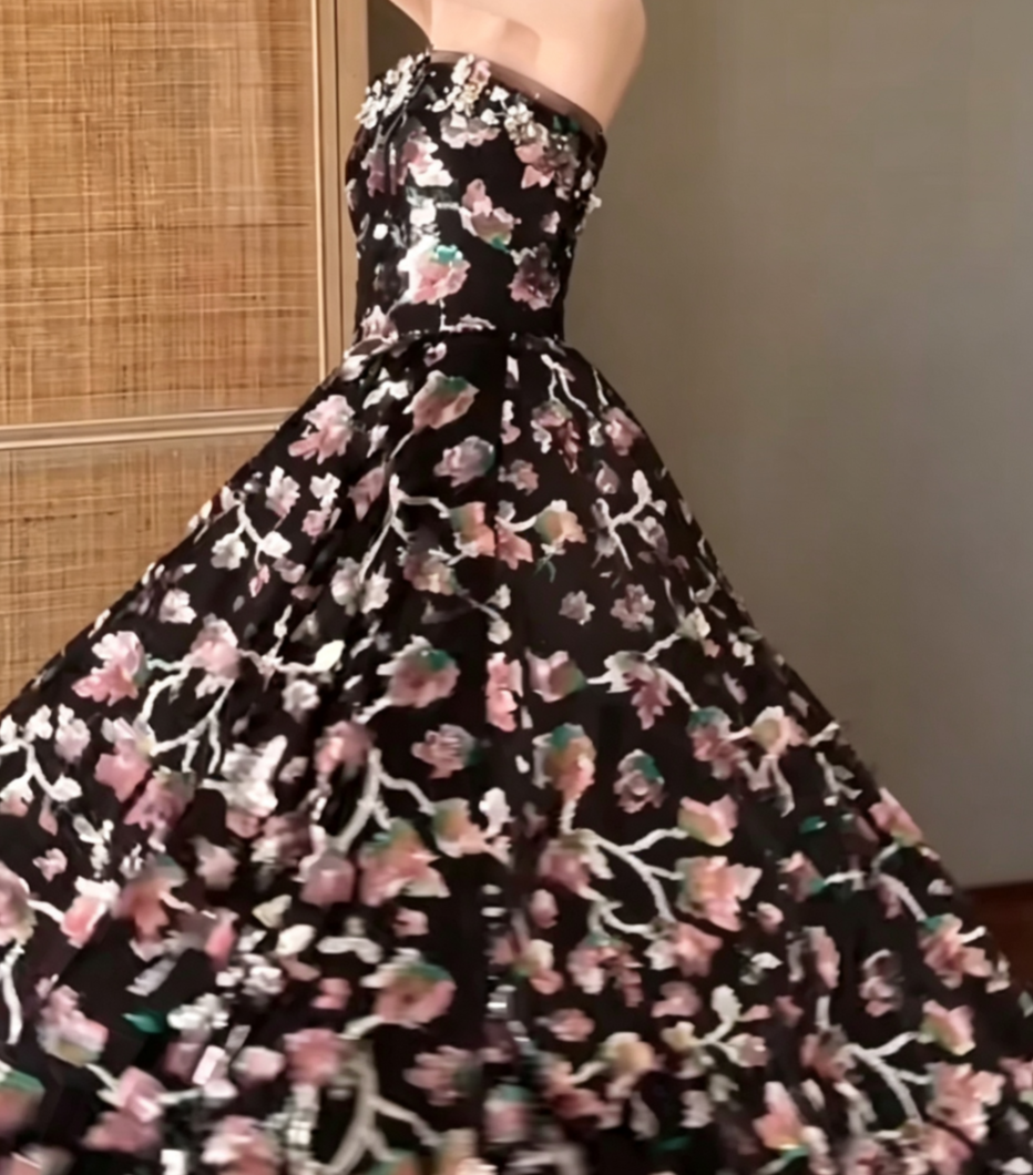 Sparkly Strapless Black Prom Dress Sequins A-Line Evening Dress GG6663
