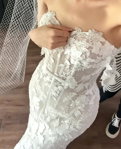 Ornate Strapless Sequins Wedding Dress Appliques Mermiad Bridal Dress GG6666