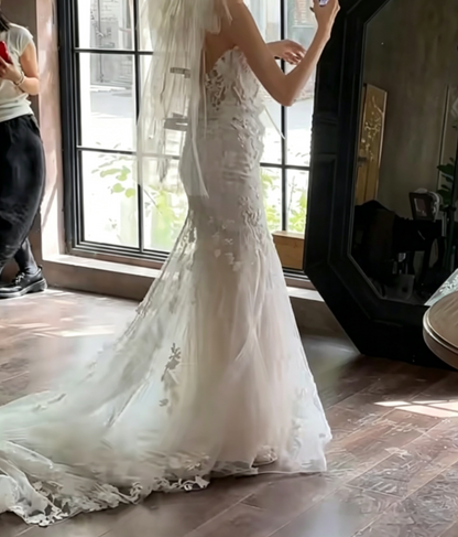 Ornate Strapless Sequins Wedding Dress Appliques Mermiad Bridal Dress GG6666