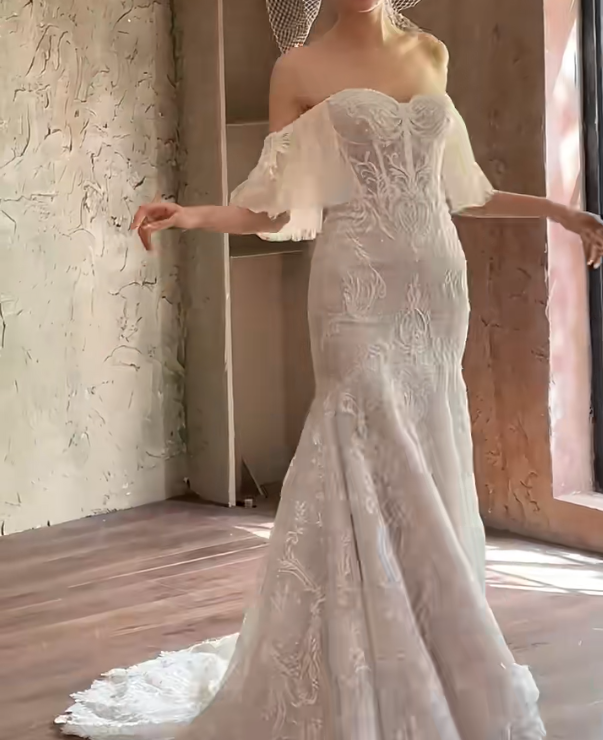 Attractive Off-Shoulder Wedding Dress Appliques Mermiad Bridal Dress GG6667