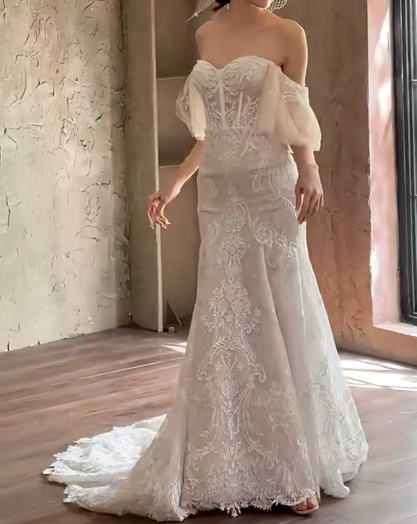 Attractive Off-Shoulder Wedding Dress Appliques Mermiad Bridal Dress GG6667