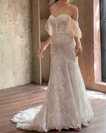 Attractive Off-Shoulder Wedding Dress Appliques Mermiad Bridal Dress GG6667