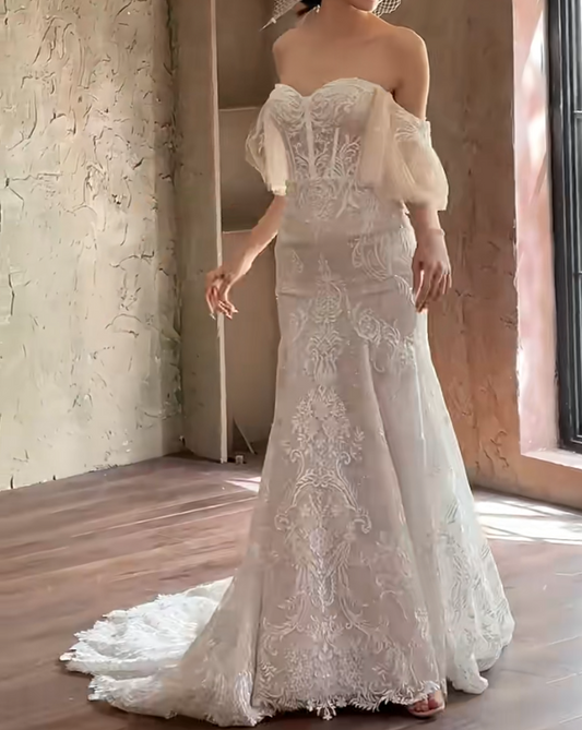 Attractive Off-Shoulder Wedding Dress Appliques Mermiad Bridal Dress GG6667