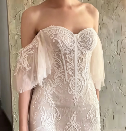 Attractive Off-Shoulder Wedding Dress Appliques Mermiad Bridal Dress GG6667