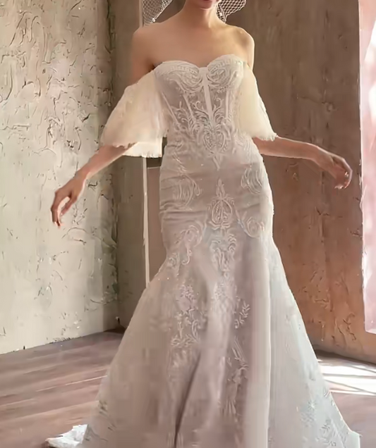 Attractive Off-Shoulder Wedding Dress Appliques Mermiad Bridal Dress GG6667