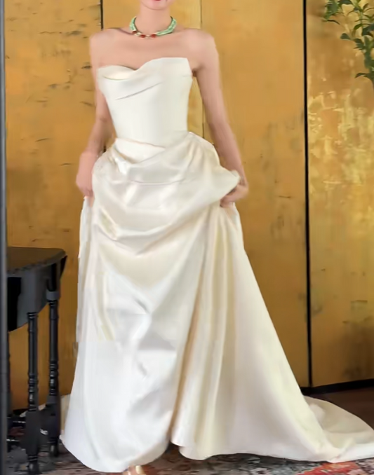 Graceful Strapless Wedding Dress Satin Mermiad Bridal Dress GG6668
