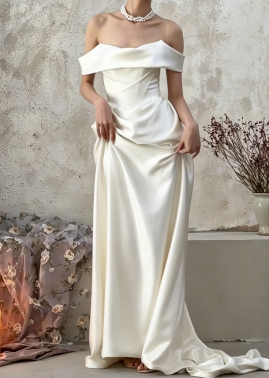 Classical Off-Shoulder Wedding Dress Satin Mermiad Bridal Dress GG6669