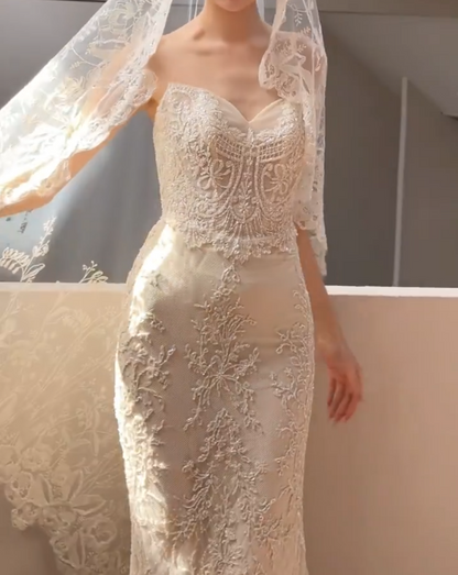 Trendy Strapless Wedding Dress Beaded Mermiad Bridal Dress GG6671