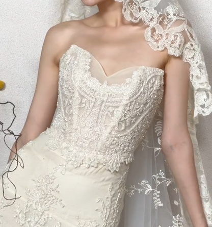 Trendy Strapless Wedding Dress Beaded Mermiad Bridal Dress GG6671